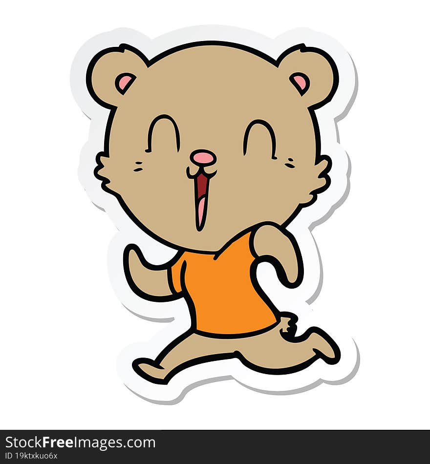 sticker of a happy cartoon bear running