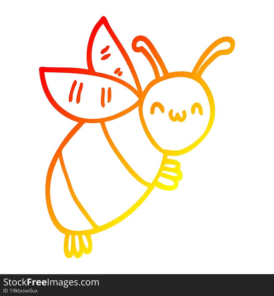 Warm Gradient Line Drawing Cute Cartoon Bee