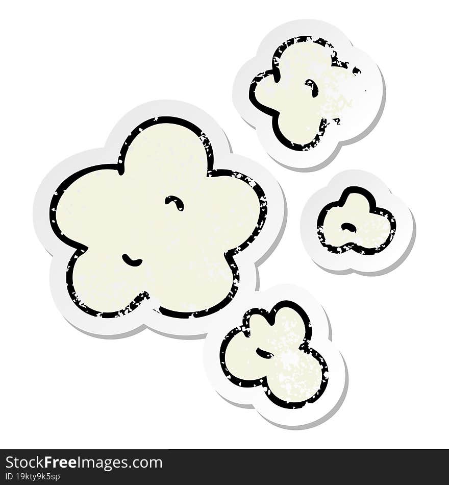 distressed sticker of a quirky hand drawn cartoon clouds