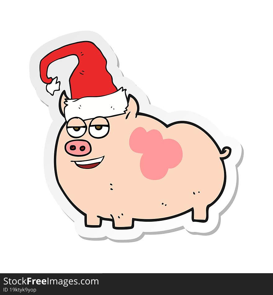 sticker of a cartoon christmas pig