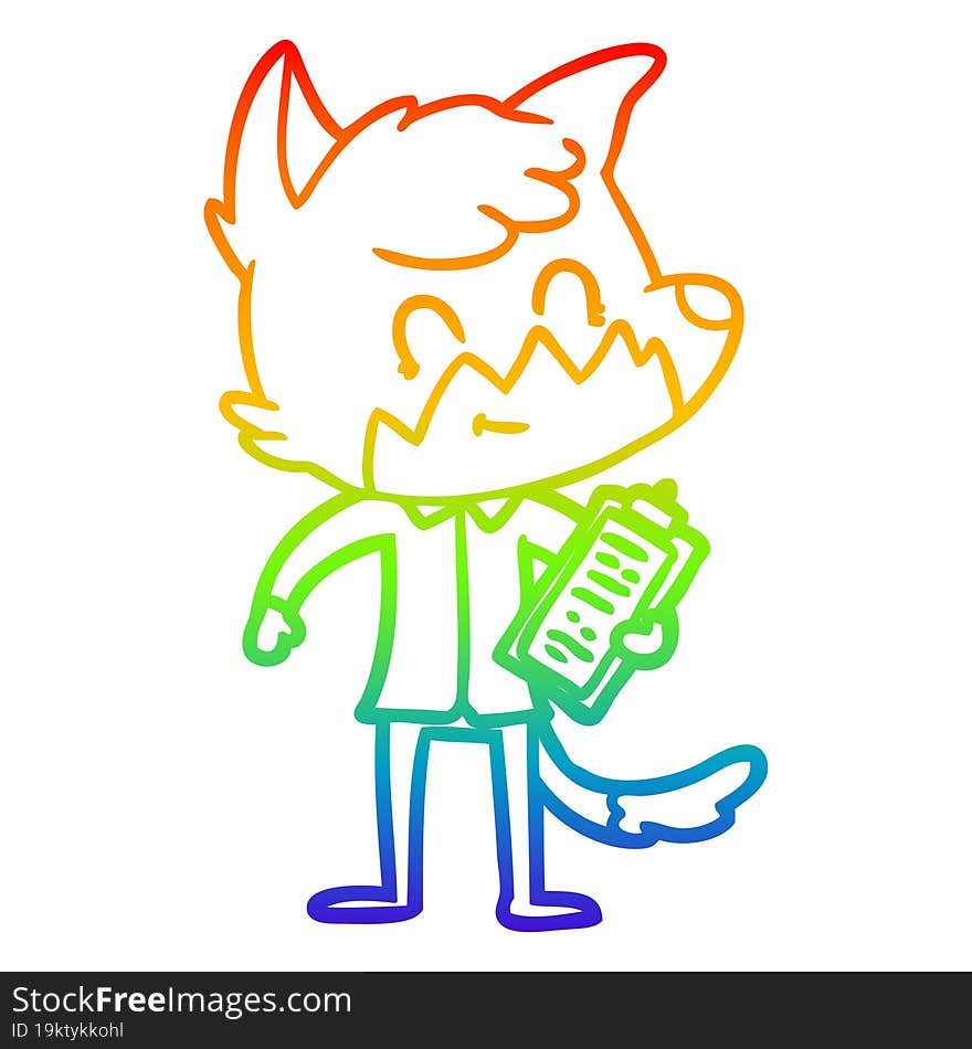 rainbow gradient line drawing cartoon happy fox salesman