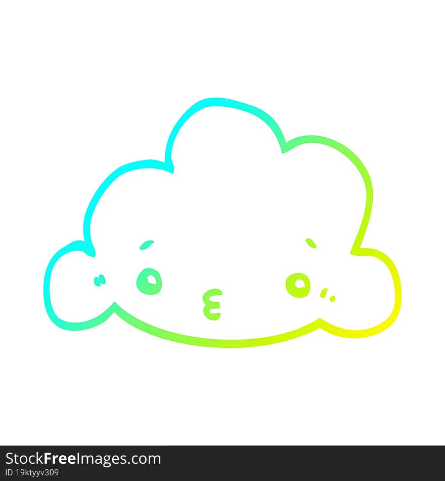 cold gradient line drawing of a cartoon cloud