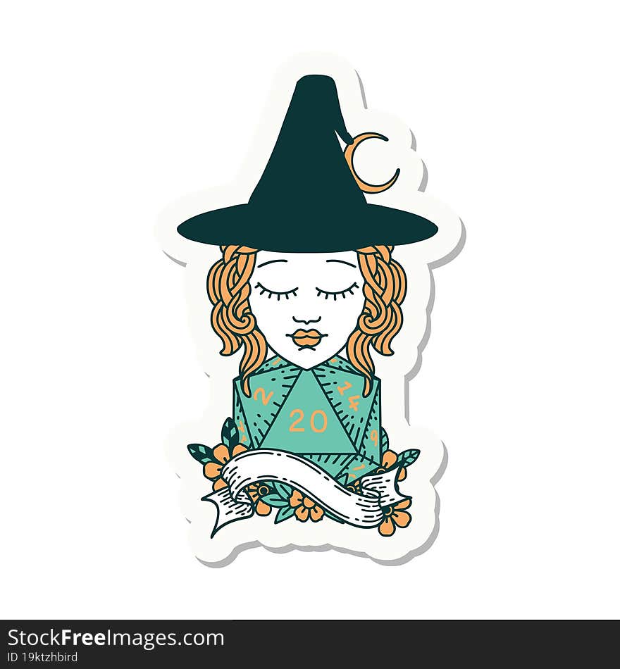 Human Mage With Natural 20 D20 Dice Roll Sticker