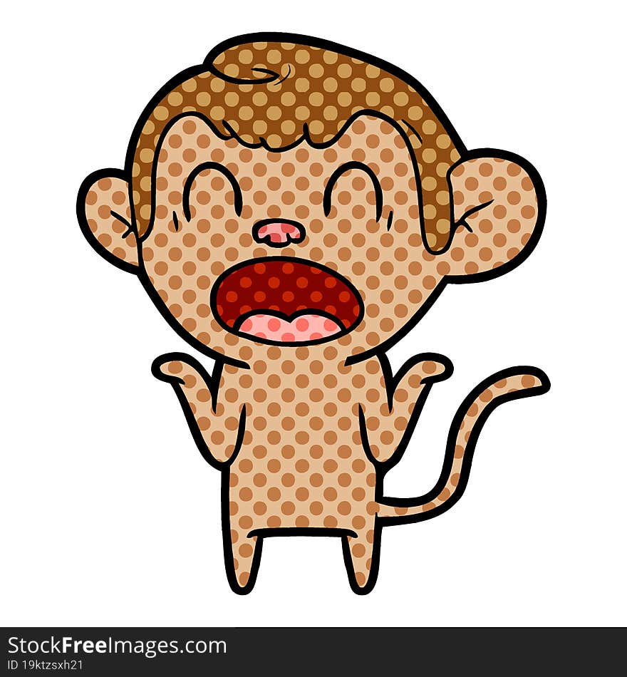 shouting cartoon monkey shrugging shoulders. shouting cartoon monkey shrugging shoulders