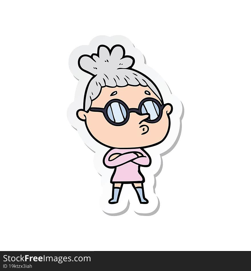 sticker of a cartoon woman wearing glasses