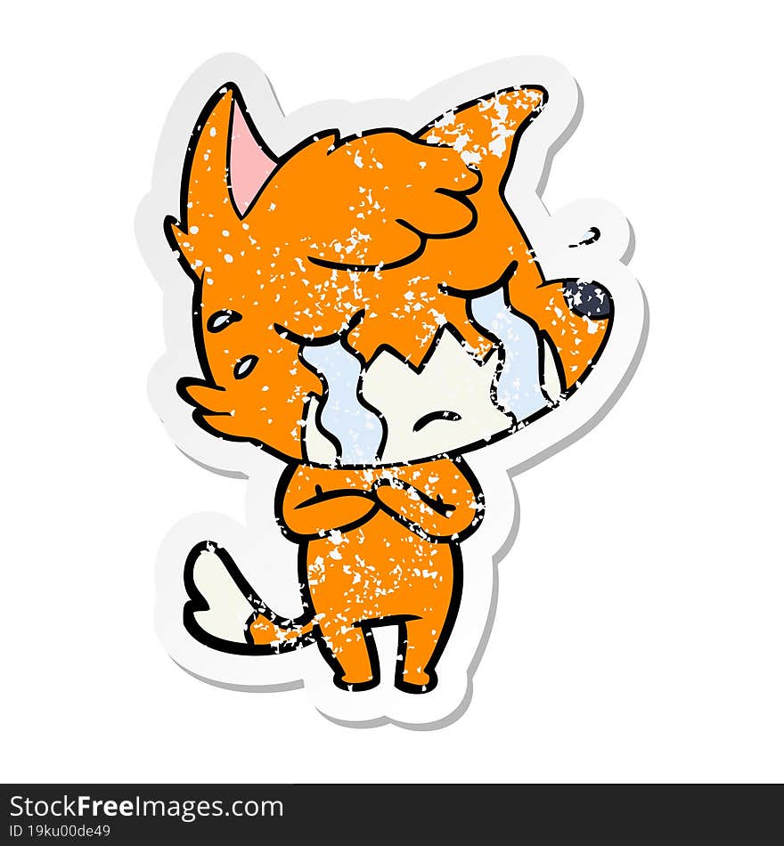 distressed sticker of a crying fox cartoon