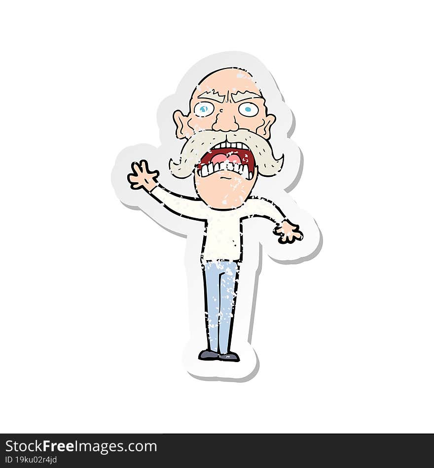 retro distressed sticker of a cartoon angry old man