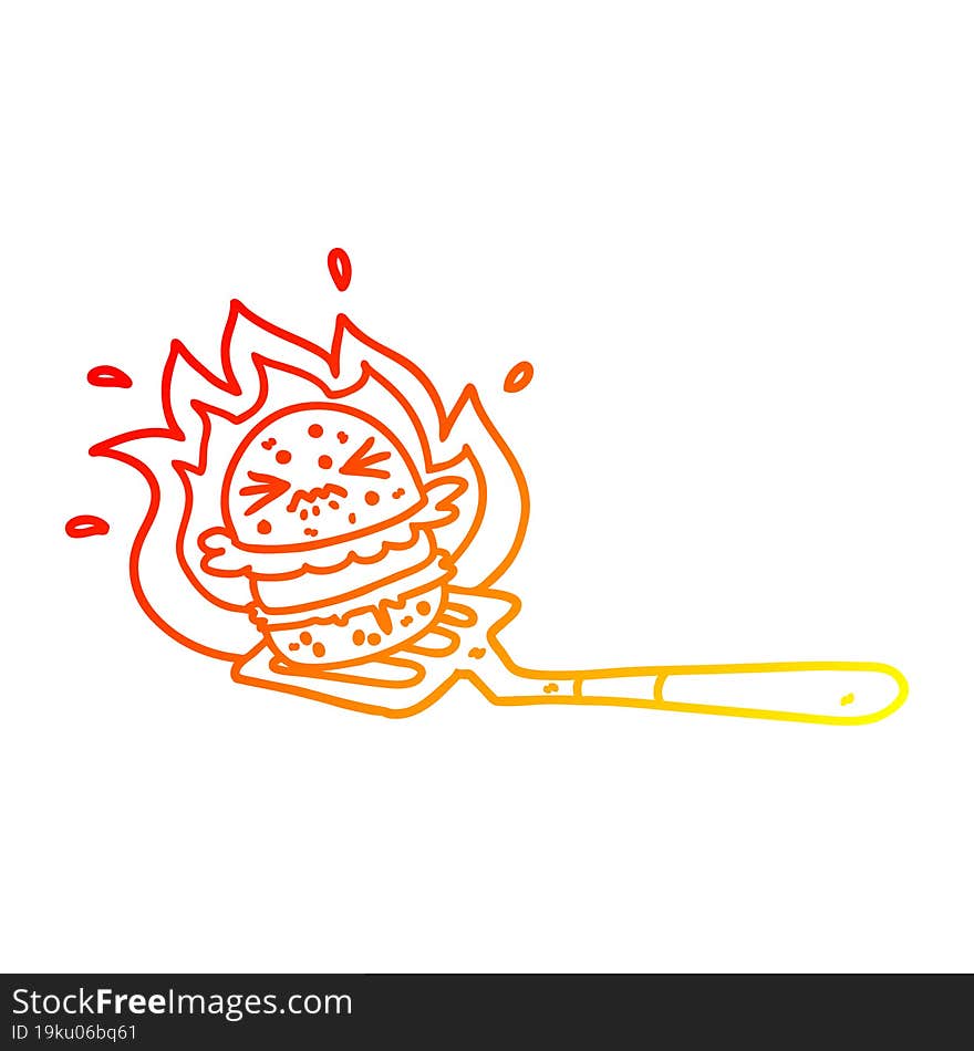 warm gradient line drawing cartoon burger on spatula