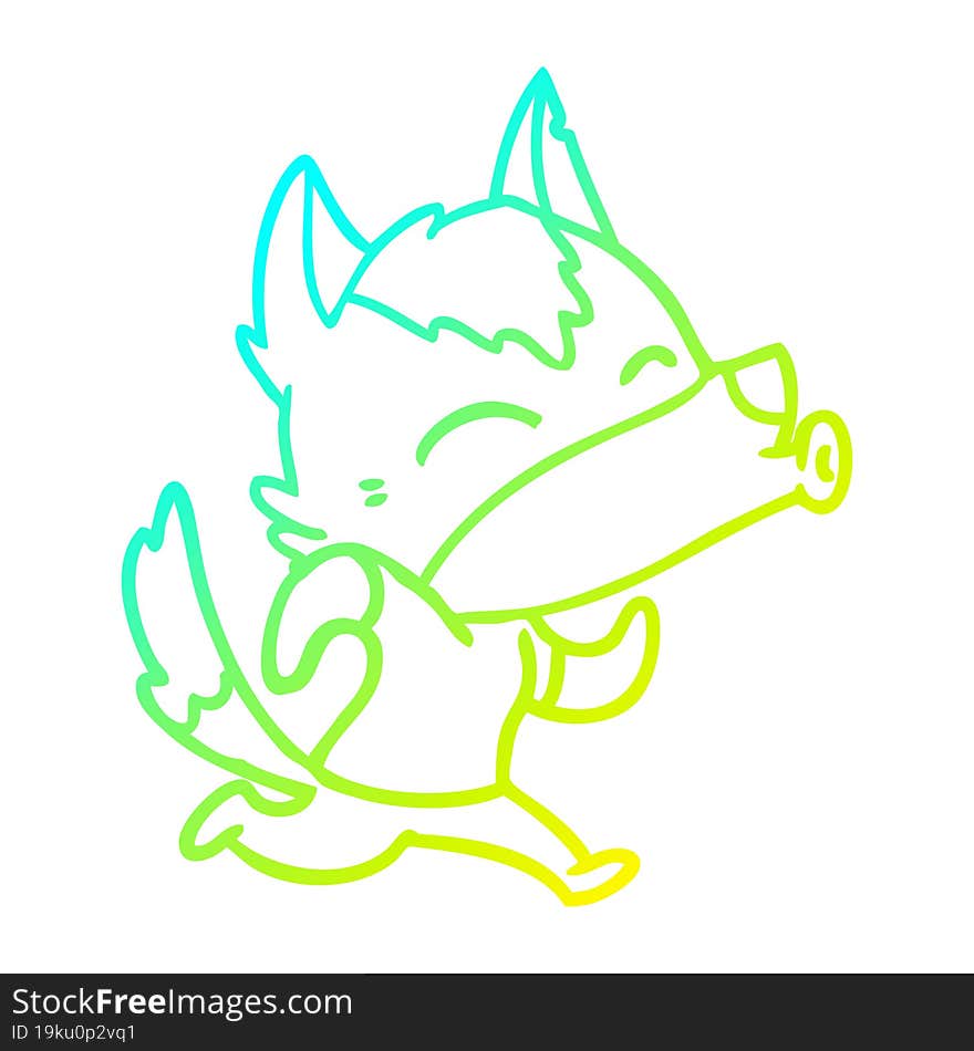 Cold Gradient Line Drawing Howling Cartoon Wolf Wearing Clothes