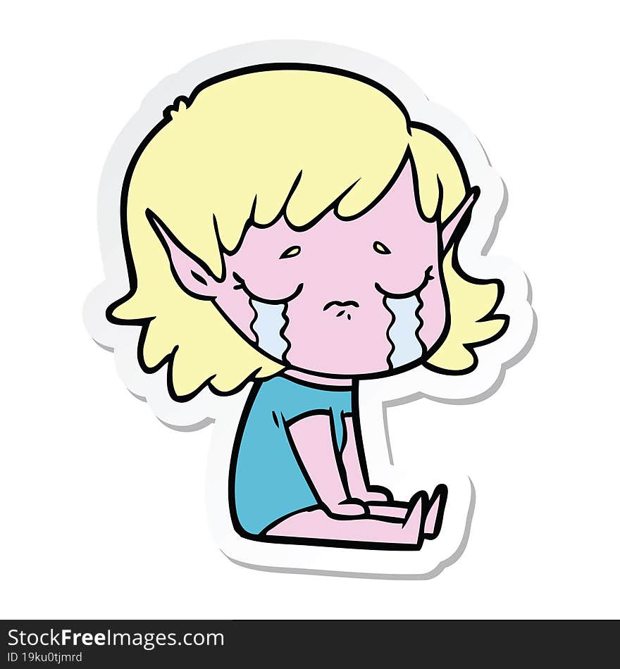 sticker of a cartoon crying elf girl