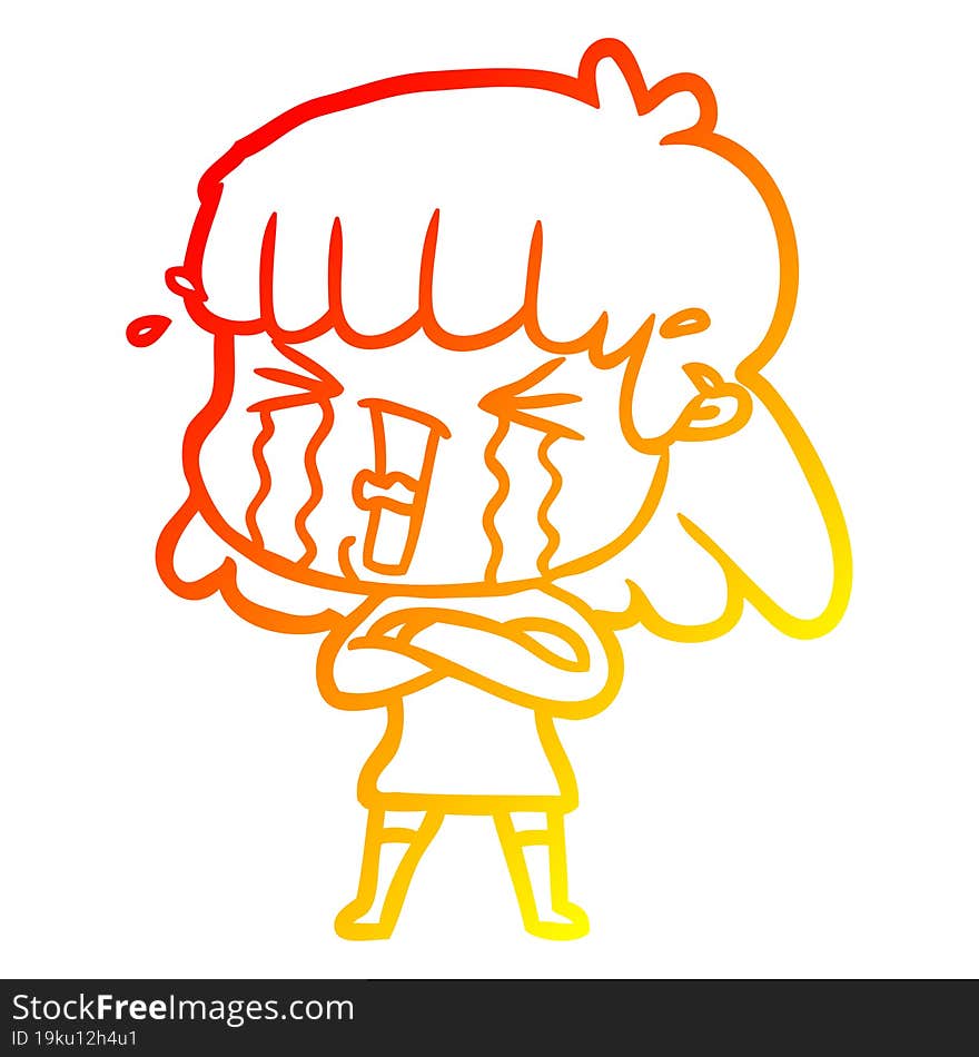 warm gradient line drawing cartoon woman in tears