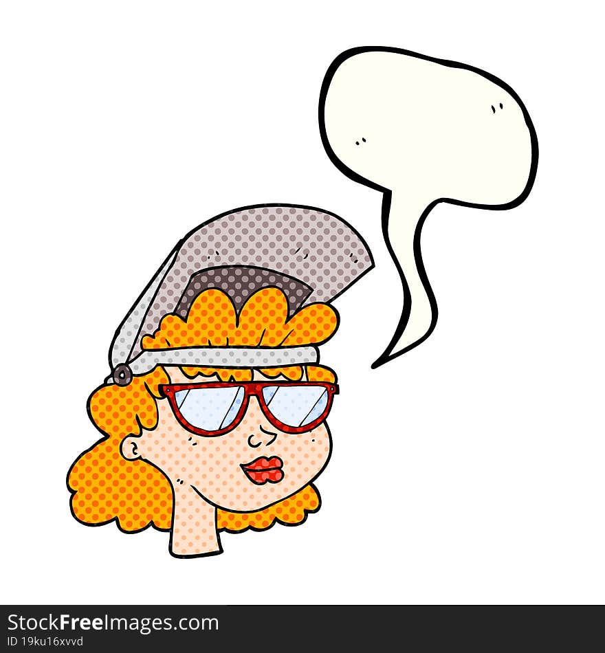 Comic Book Speech Bubble Cartoon Woman With Welding Mask And Glasses