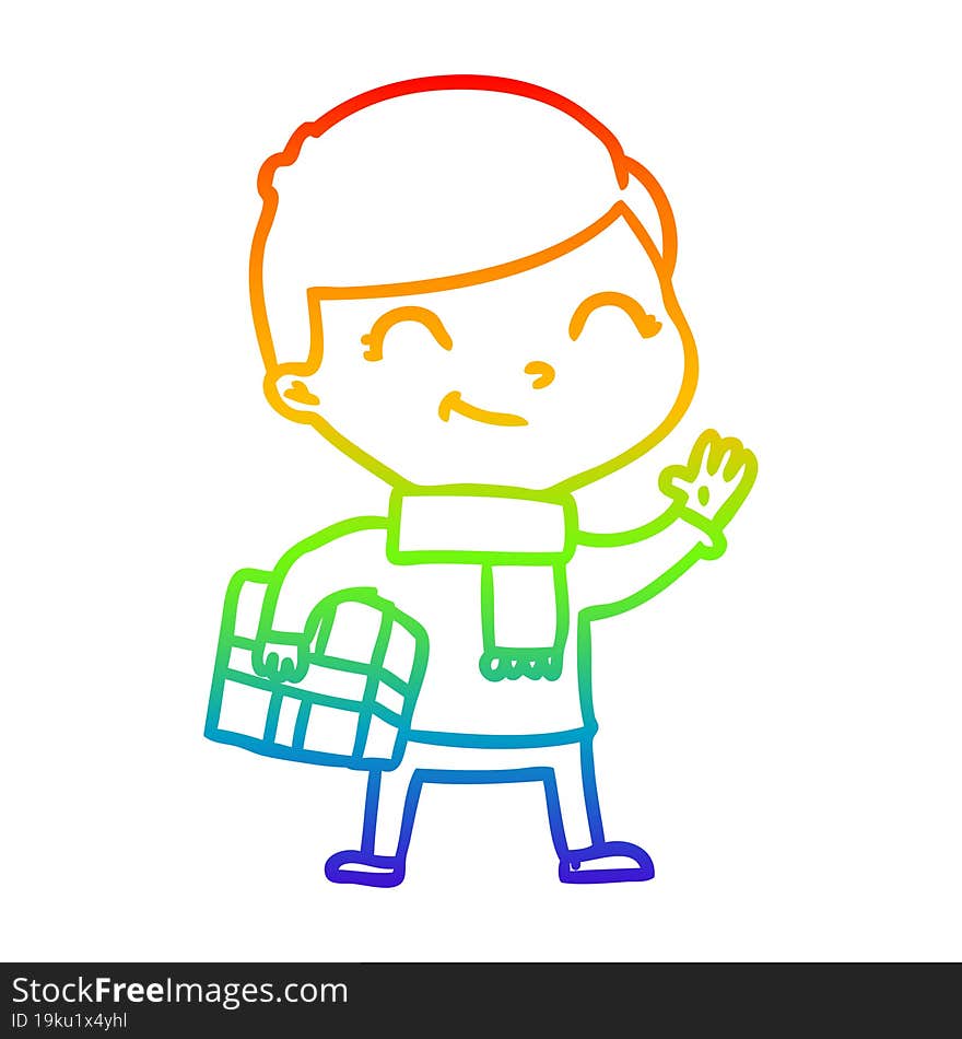 rainbow gradient line drawing of a cartoon boy smiling