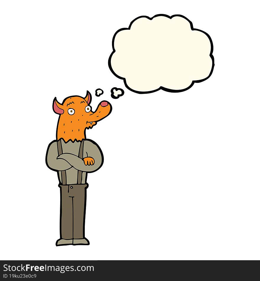 Cartoon Man With Fox Head With Thought Bubble