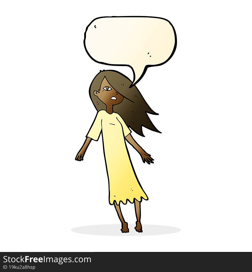 cartoon ghost like girl with speech bubble