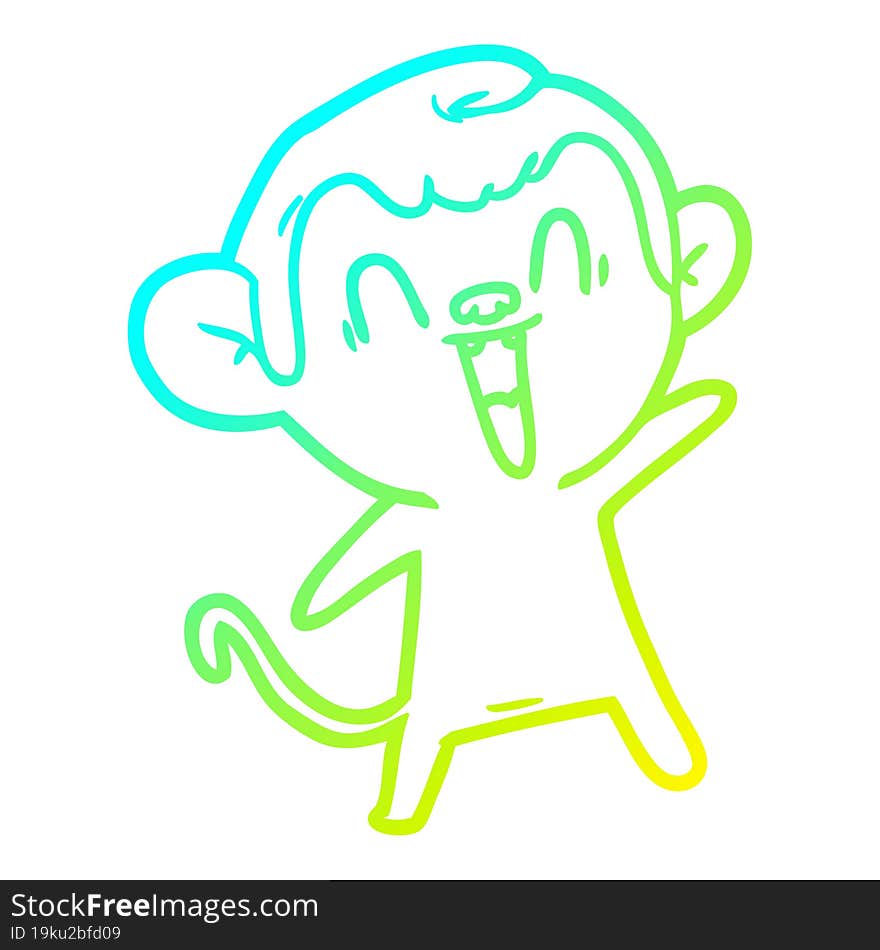 cold gradient line drawing of a cartoon laughing monkey