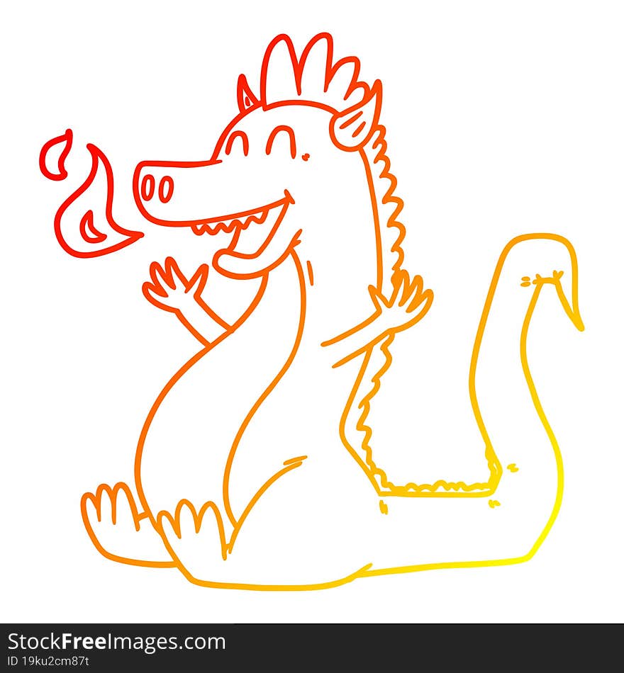 warm gradient line drawing cartoon happy dragon