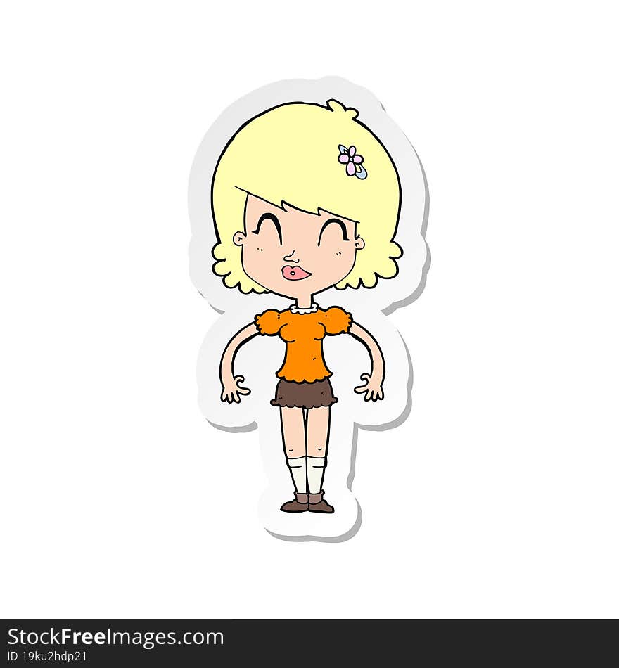 sticker of a cartoon happy pretty woman