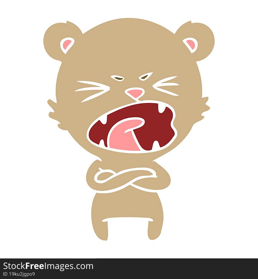 angry flat color style cartoon bear shouting