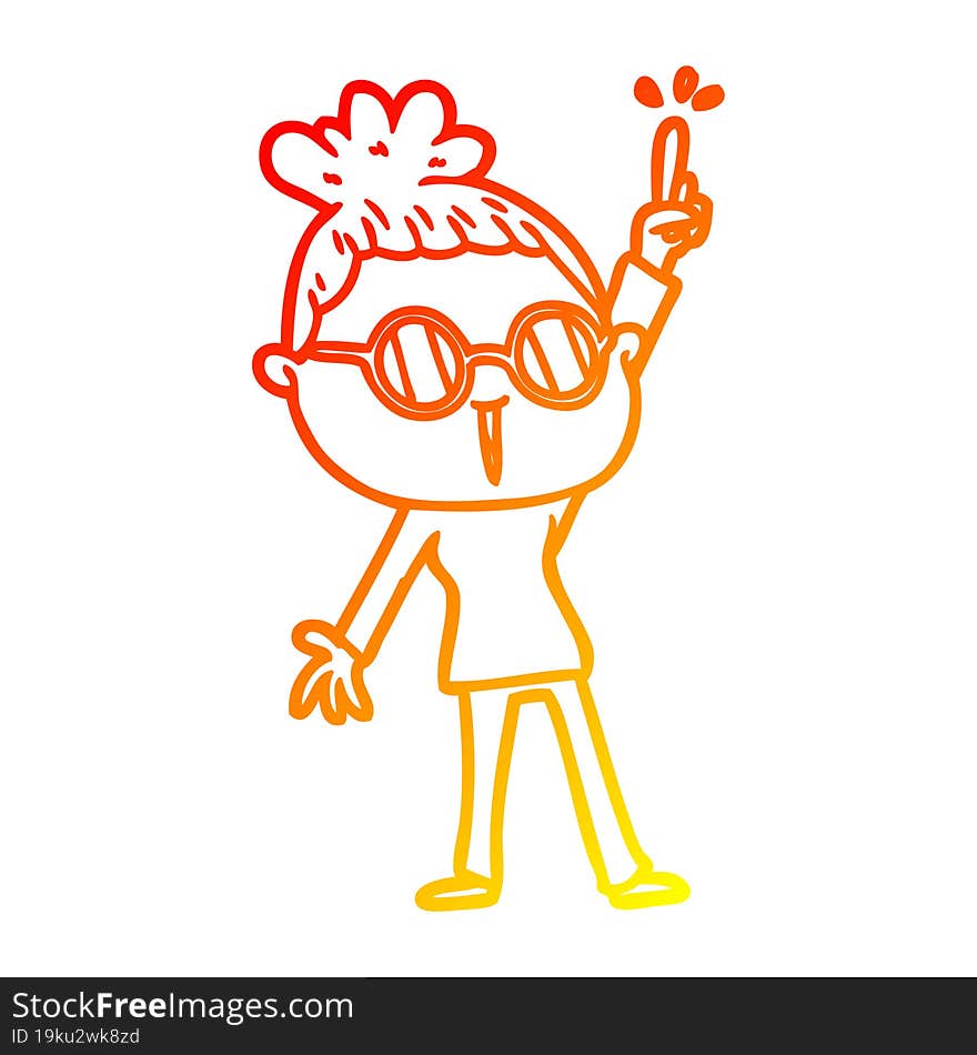 warm gradient line drawing of a cartoon woman wearing spectacles