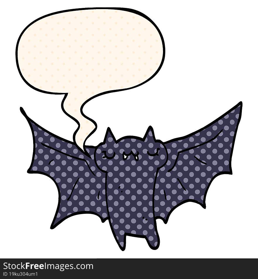 Cute Cartoon Halloween Bat And Speech Bubble In Comic Book Style