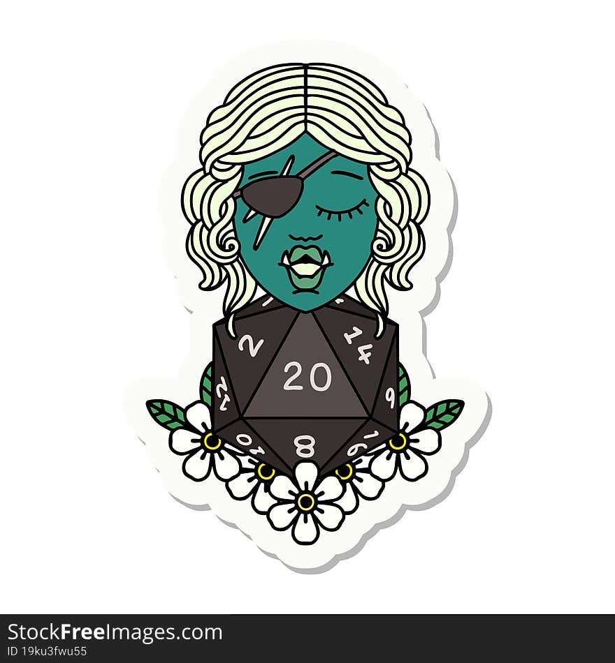 half orc rogue with natural twenty dice roll sticker