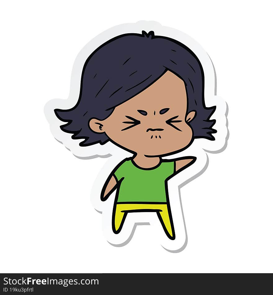 sticker of a cartoon angry girl