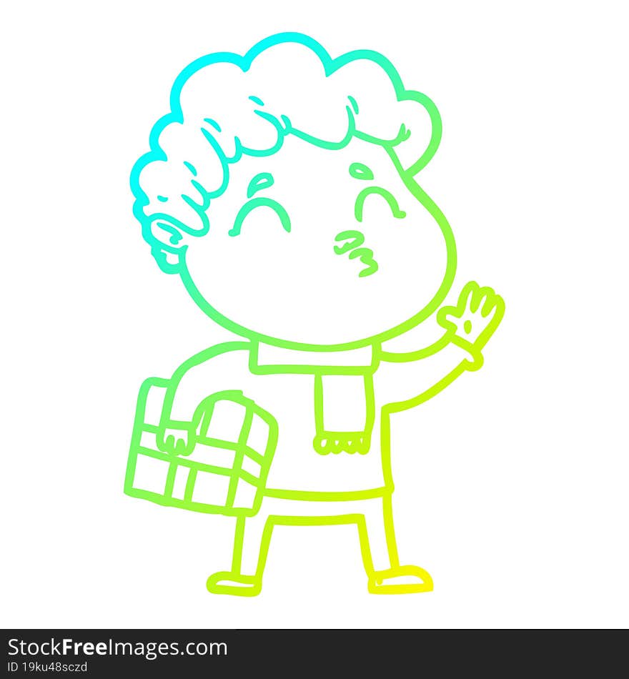 cold gradient line drawing cartoon man pouting