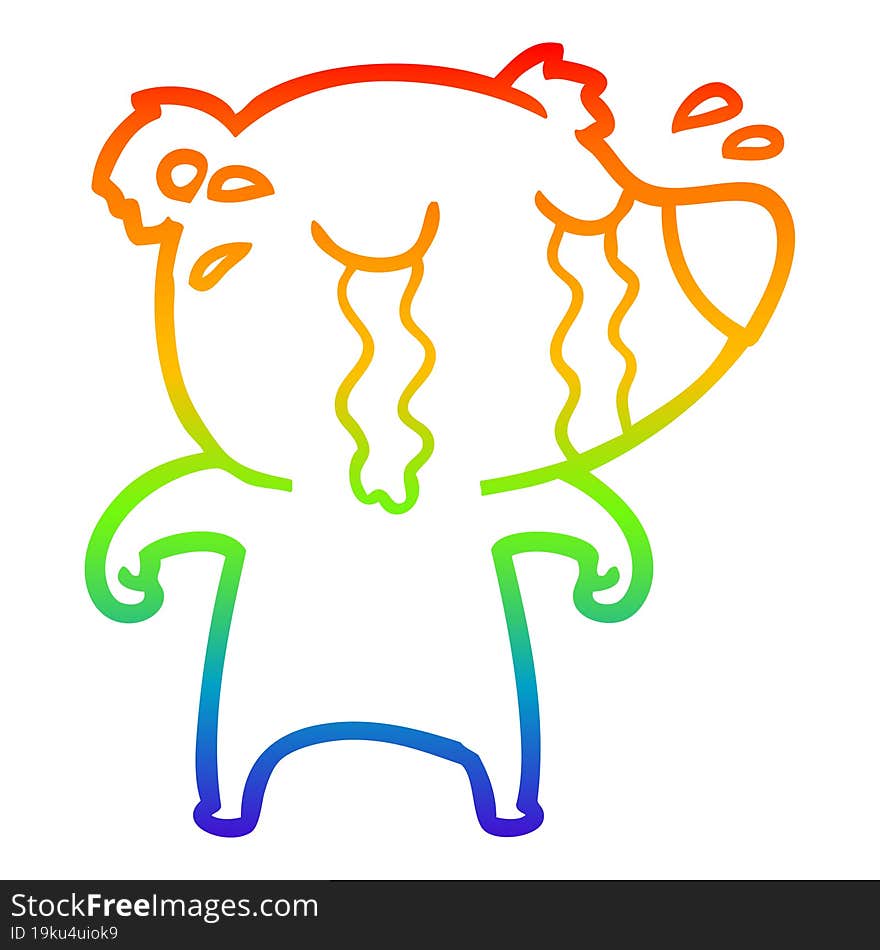 rainbow gradient line drawing cartoon crying bear