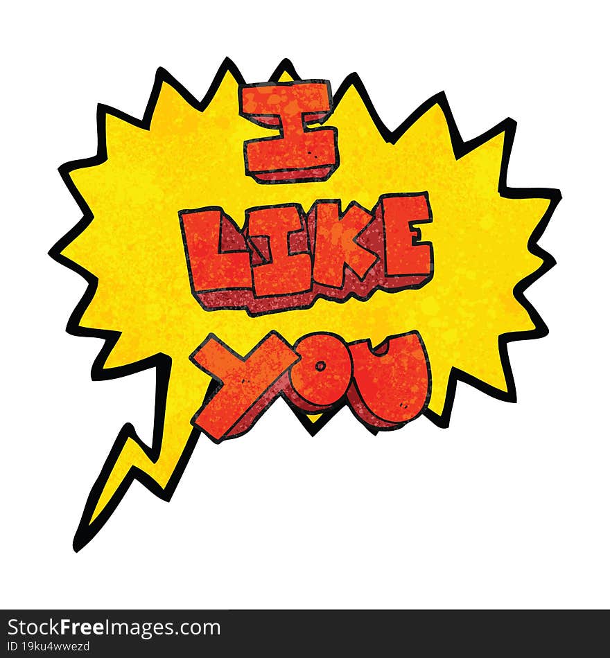 I like you speech bubble textured cartoon symbol