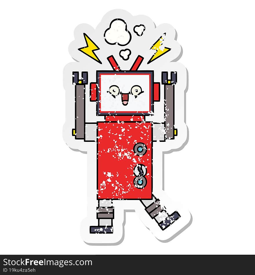 Distressed Sticker Of A Cute Cartoon Robot