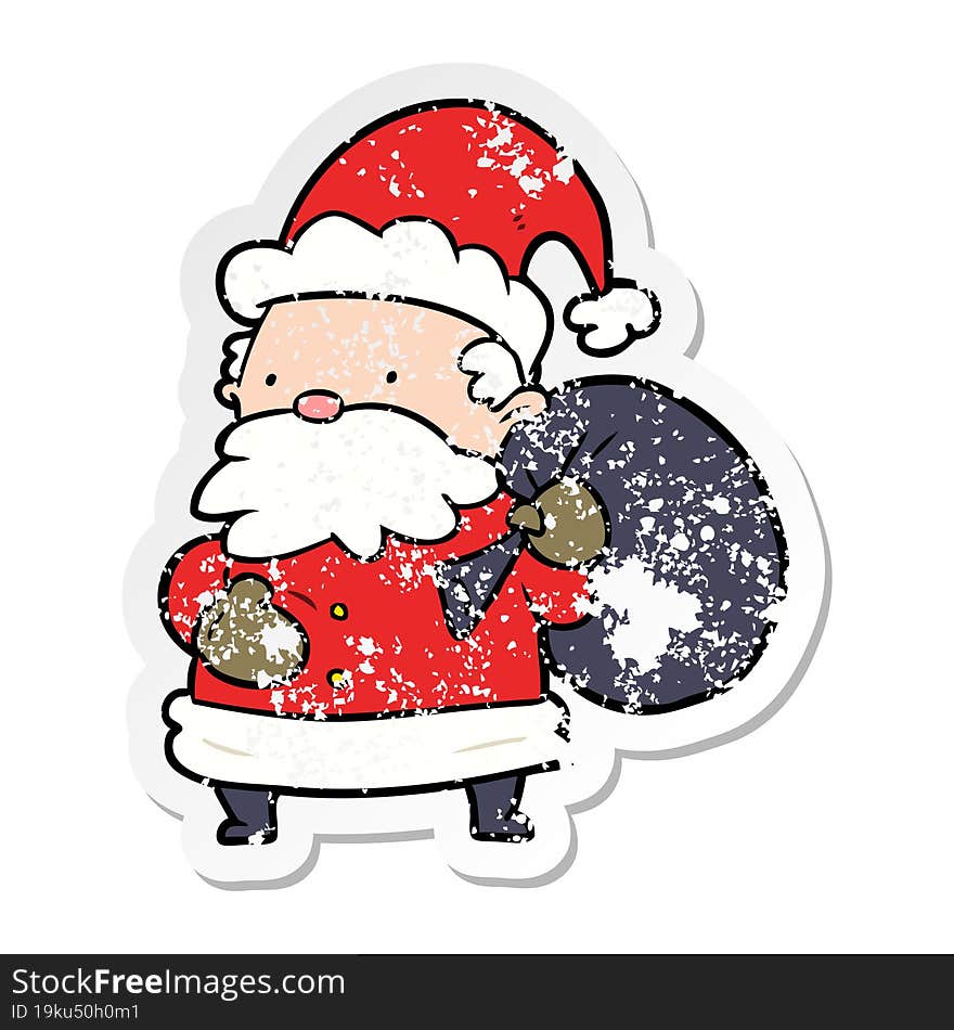 distressed sticker of a cartoon santa claus