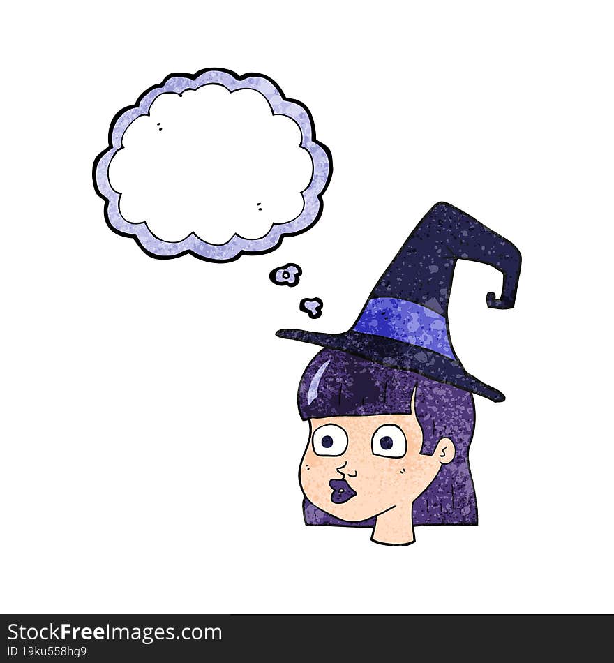 freehand drawn thought bubble textured cartoon witch