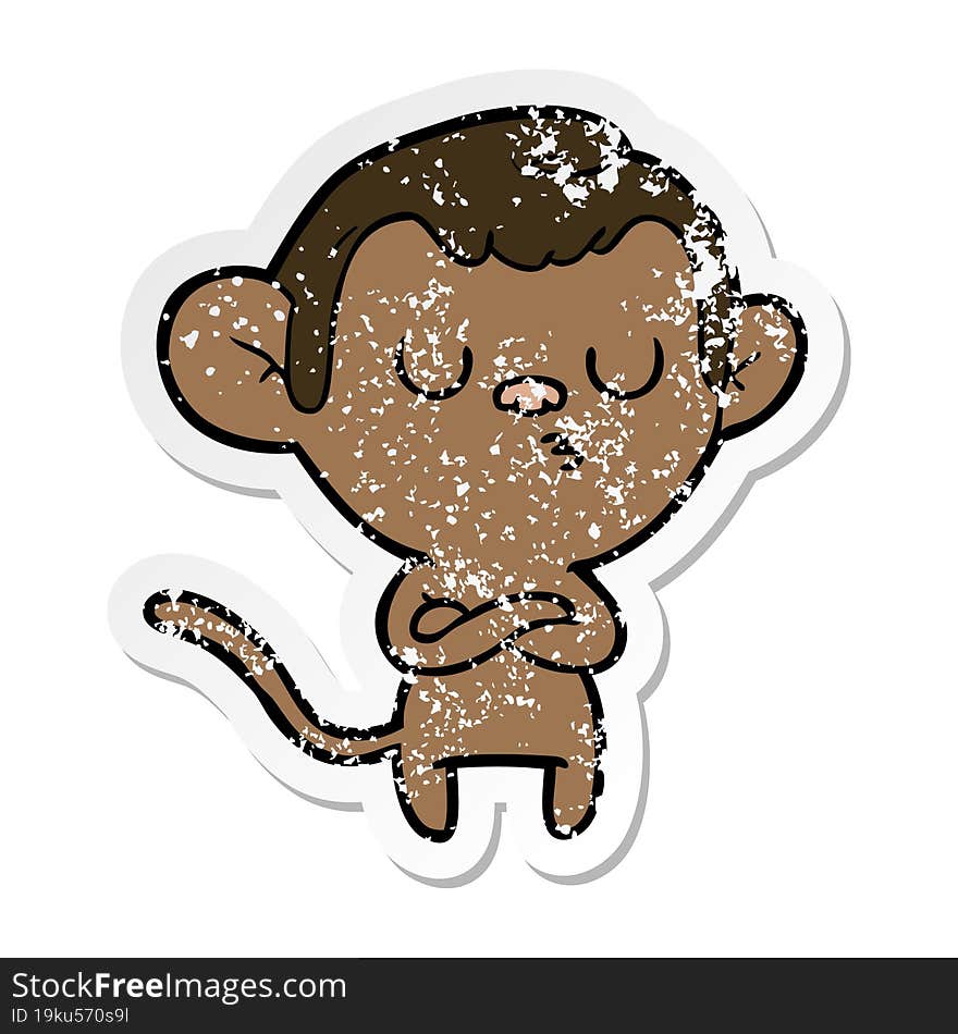 distressed sticker of a cartoon annoyed monkey