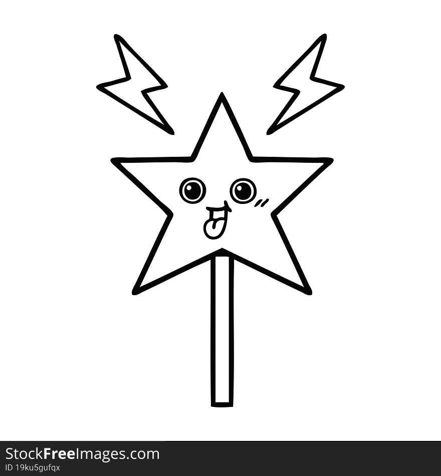 line drawing cartoon of a magic wand