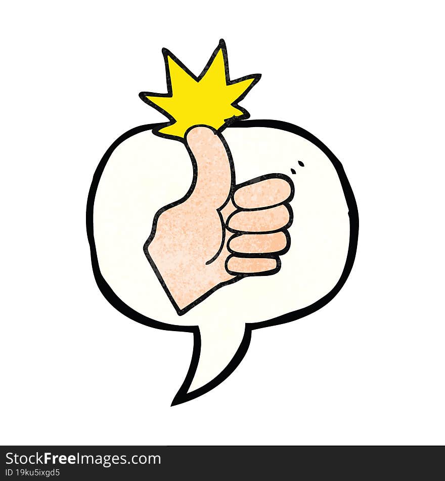 freehand speech bubble textured cartoon thumbs up