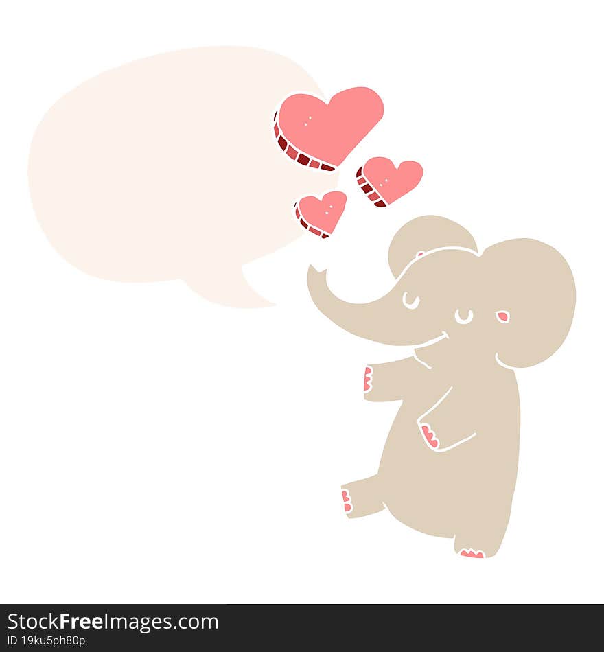 cartoon elephant with love hearts with speech bubble in retro style. cartoon elephant with love hearts with speech bubble in retro style