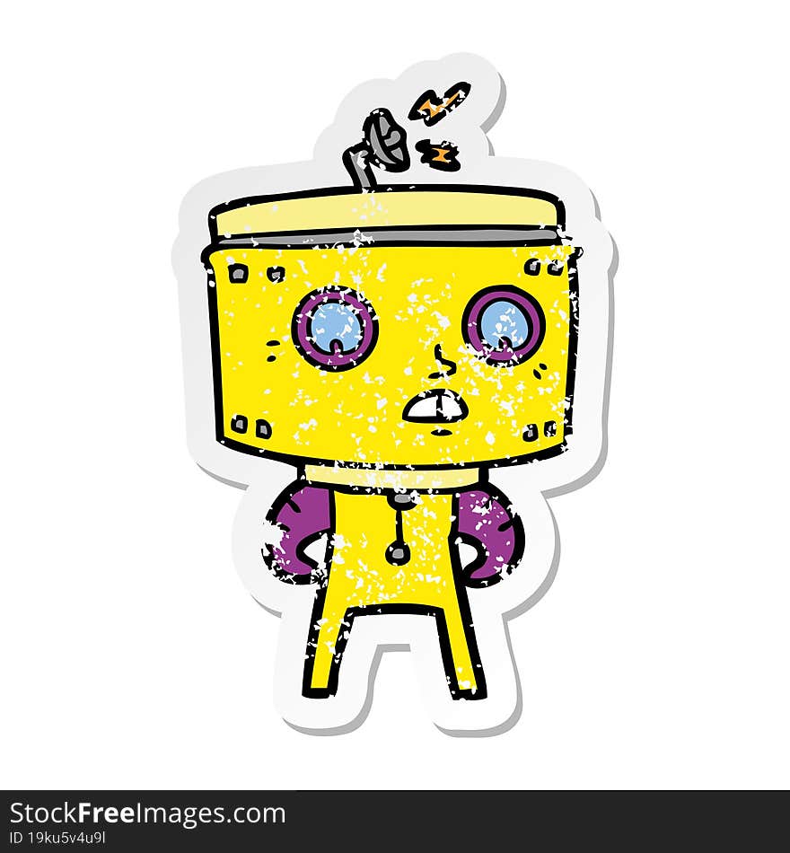 distressed sticker of a cartoon robot