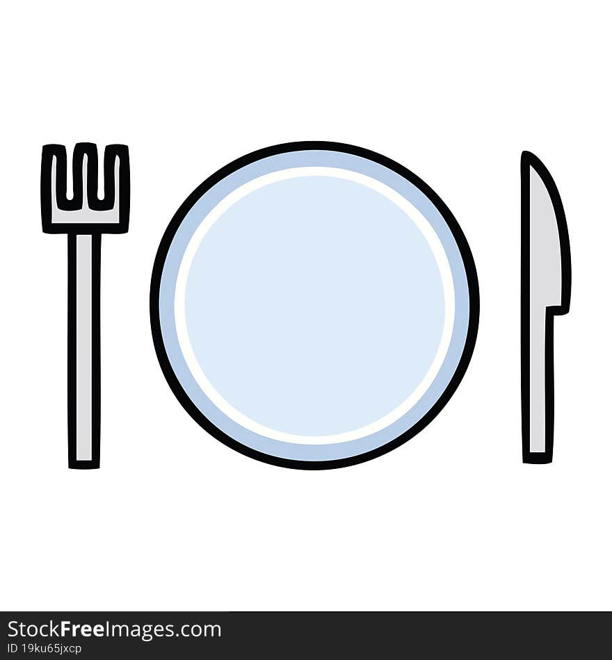 cute cartoon of a plate and cutlery