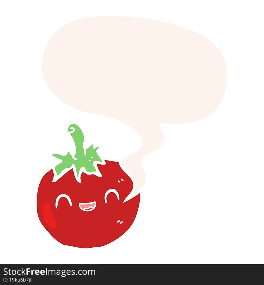 cute cartoon tomato and speech bubble in retro style