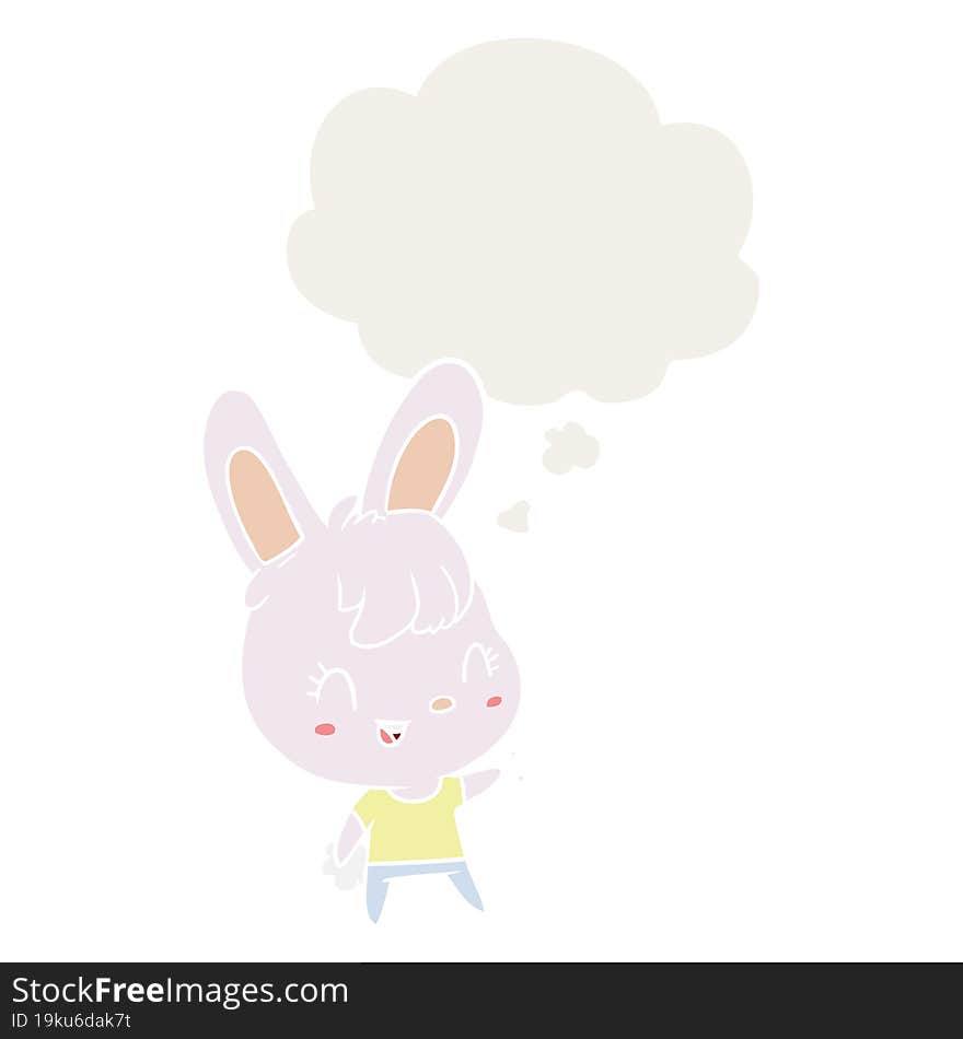 cartoon rabbit with thought bubble in retro style