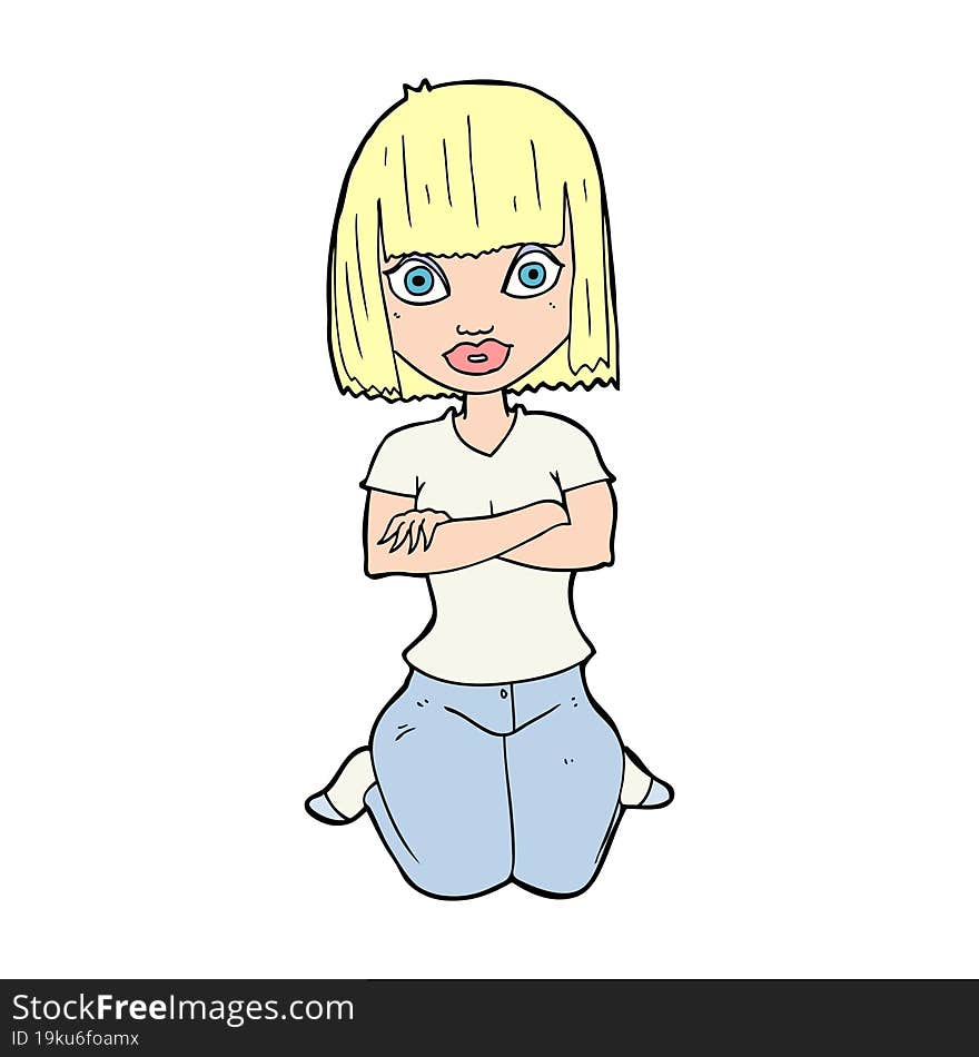 cartoon woman kneeling