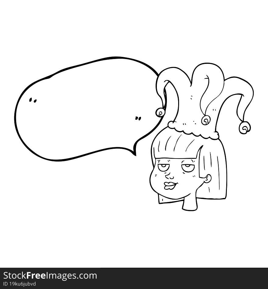 Speech Bubble Cartoon Woman Wearing Jester Hat