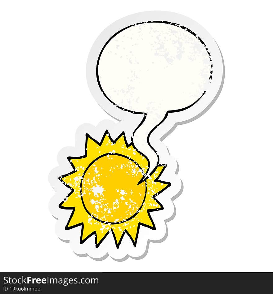 cartoon sun and speech bubble distressed sticker