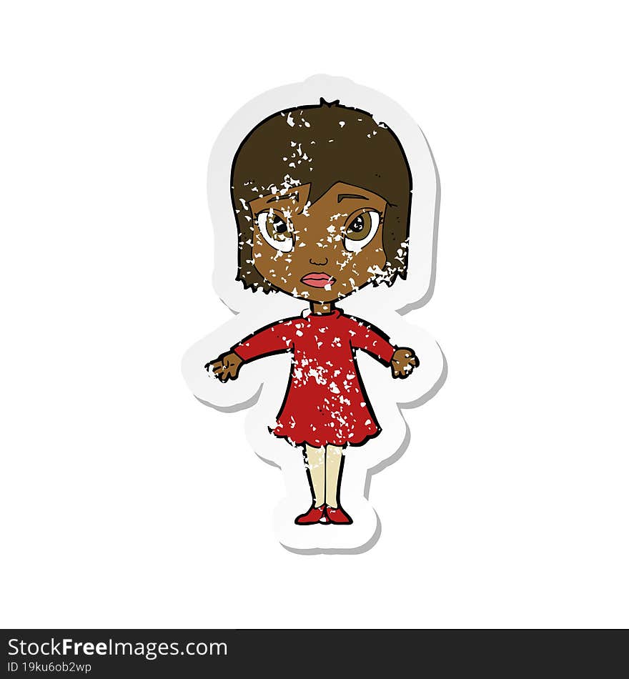 retro distressed sticker of a cartoon girl in dress