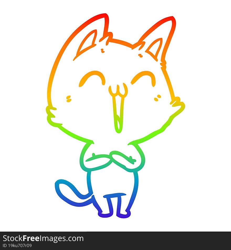 rainbow gradient line drawing of a happy cartoon cat