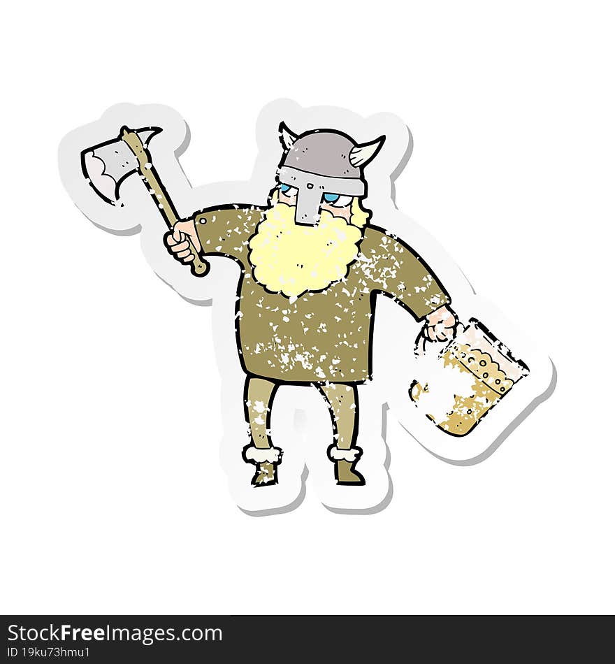 retro distressed sticker of a cartoon drunk viking