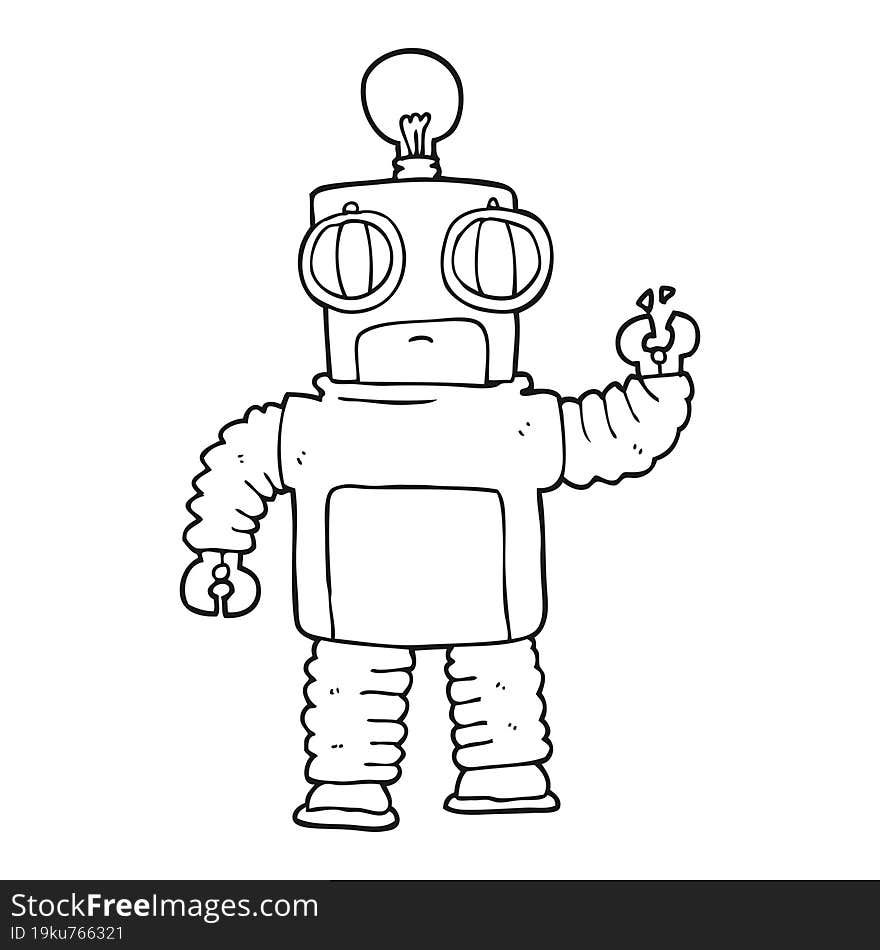 black and white cartoon robot