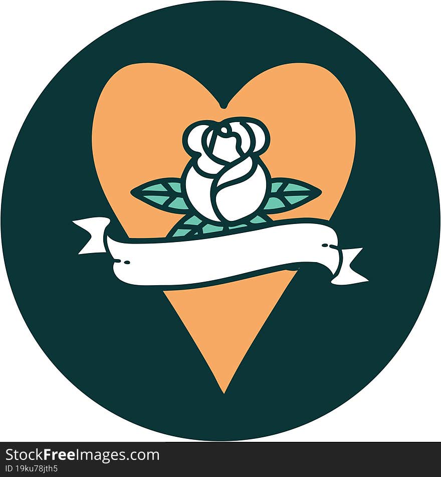 iconic tattoo style image of a heart rose and banner. iconic tattoo style image of a heart rose and banner