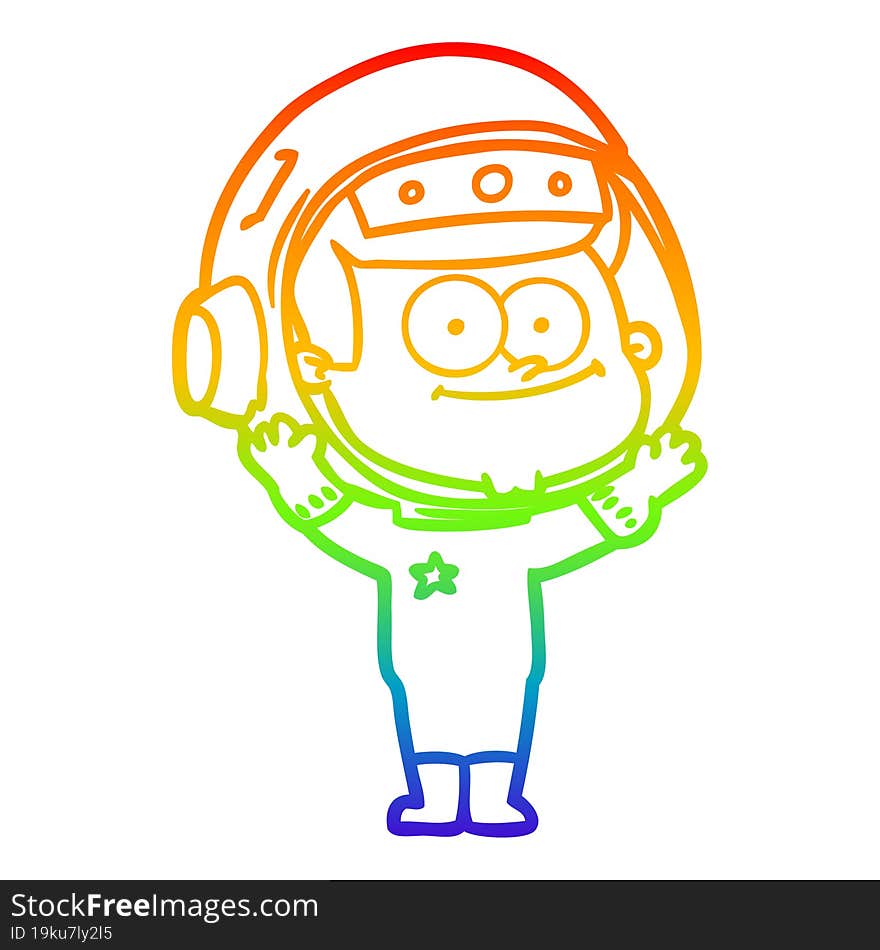 rainbow gradient line drawing of a happy astronaut cartoon